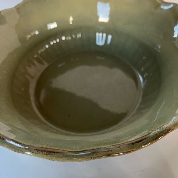 Ceramic Serving Bowl Fluted Scalloped Edge With Matching Dipping Bowl - Picture 7 of 11